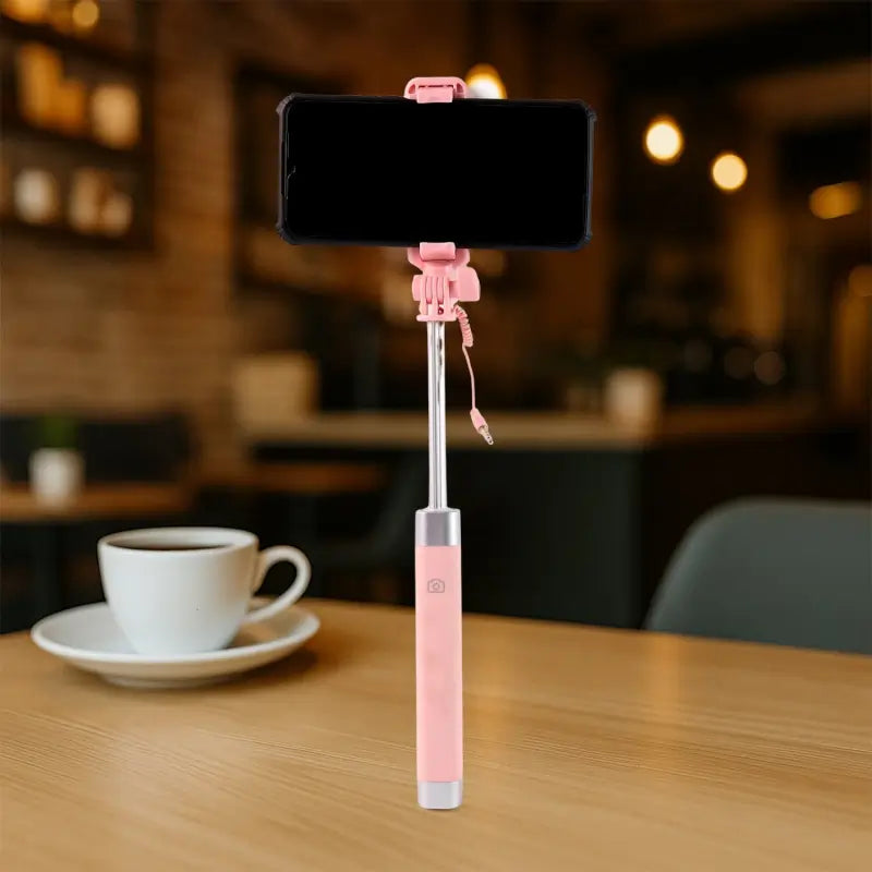 Wired Selfie Stick with Rearview Mirror – 78cm Extendable Foldable Phone Holder with Shutter Button for Android & iOS