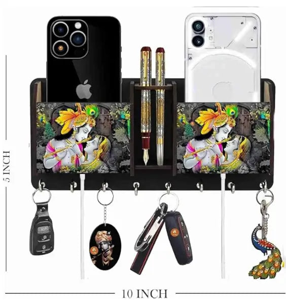 Combo Wooden Key Holder | Wall-Mounted Decorative Organizer for Home, Office & Bedroom | Black