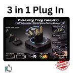 3 in 1 Universal Rotating Plug Adapter 180 Degree Multi Angle Power Converter with 3 Sockets for Home and Travel