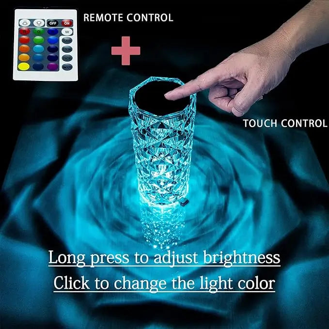 Rechargeable Crystal Diamond Table Lamp with Touch Control & Remote | USB LED Night Lamp for Bedroom, Living Room & Home Décor