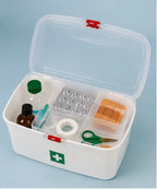 Multipurpose Medicine Storage Box with Handle | Plastic First Aid Kit Organizer with 2 Compartments (White)