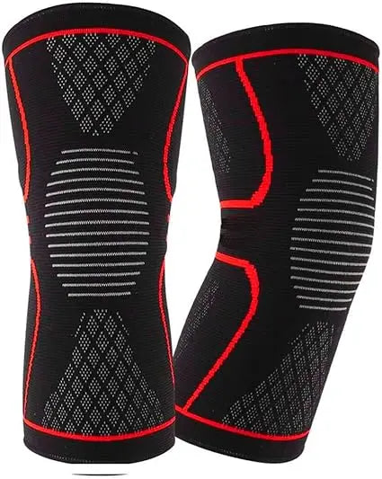 Knee Sleeve, 1 pair Compression Fit Support -for Joint Pain and Arthritis Relief, Improved Circulation Compression - Wear Anywhere (Black,Red)