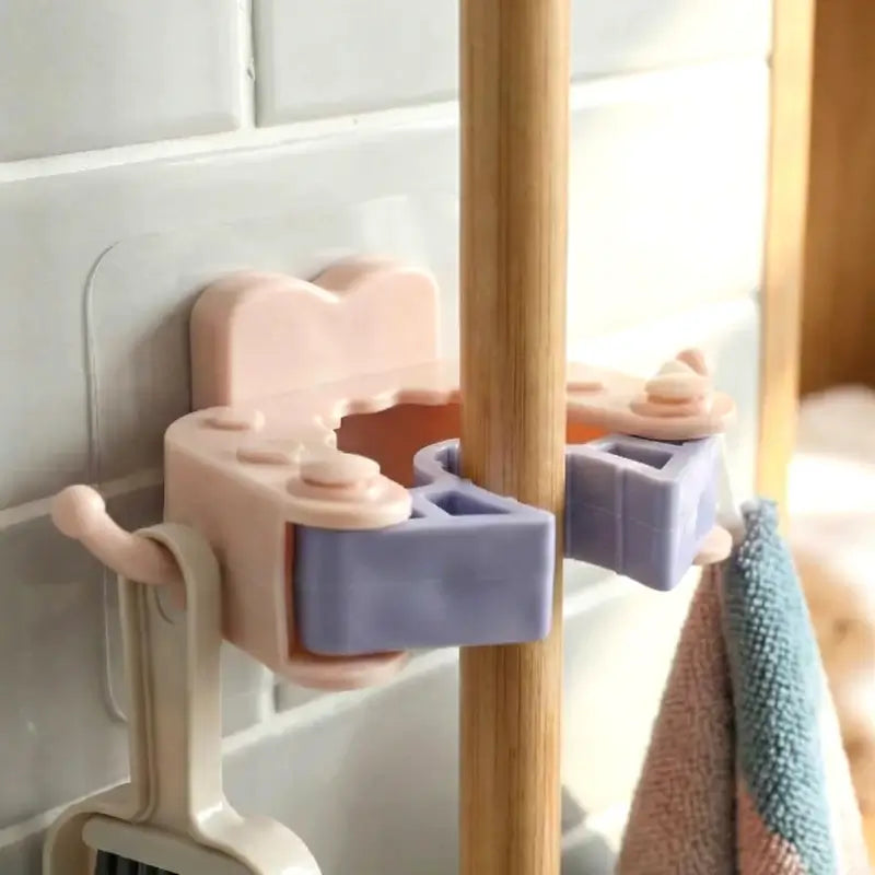 Wall Mounted Broom & Mop Holder Clips with Strong Adhesive for Home Organization (4 Pc Set)